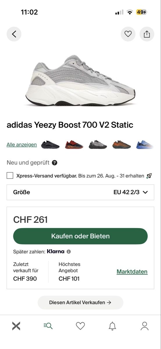 Adidas Chaussures hommes: Adidas × Yeezy Boost 700 V2 – D'occasion à Hünibach par Nic_np8c