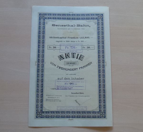 Documents: Aktie 1901 ++ Sensethal-Bahn – D'occasion à Walkringen par Casablanca777 1