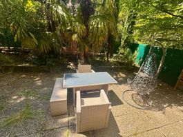Meubles de jardin en rotin synthétique, ensemble 6 places