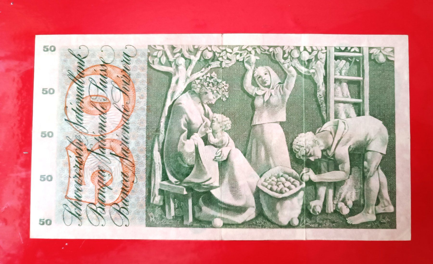 Banconote: Alte Schweizer NOTE 50 FR Typ Apfelernte 30 Juni 1967 Bern – Usato da Glis venduto da MYS-Wallis2020 5