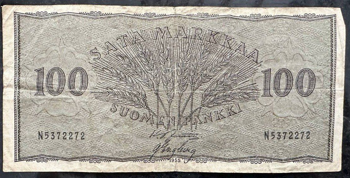 Banconote: Finnische 100 Markkaa Banknote von 1955 – Usato da Beringen venduto da Mantafisch1