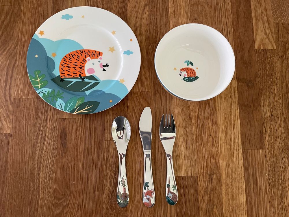 Miniland Naturmeal Frog Kindergeschirr-Set – Aus 100% Natürlichen Materialien, Mit Teller, Schale, Becher & Besteck