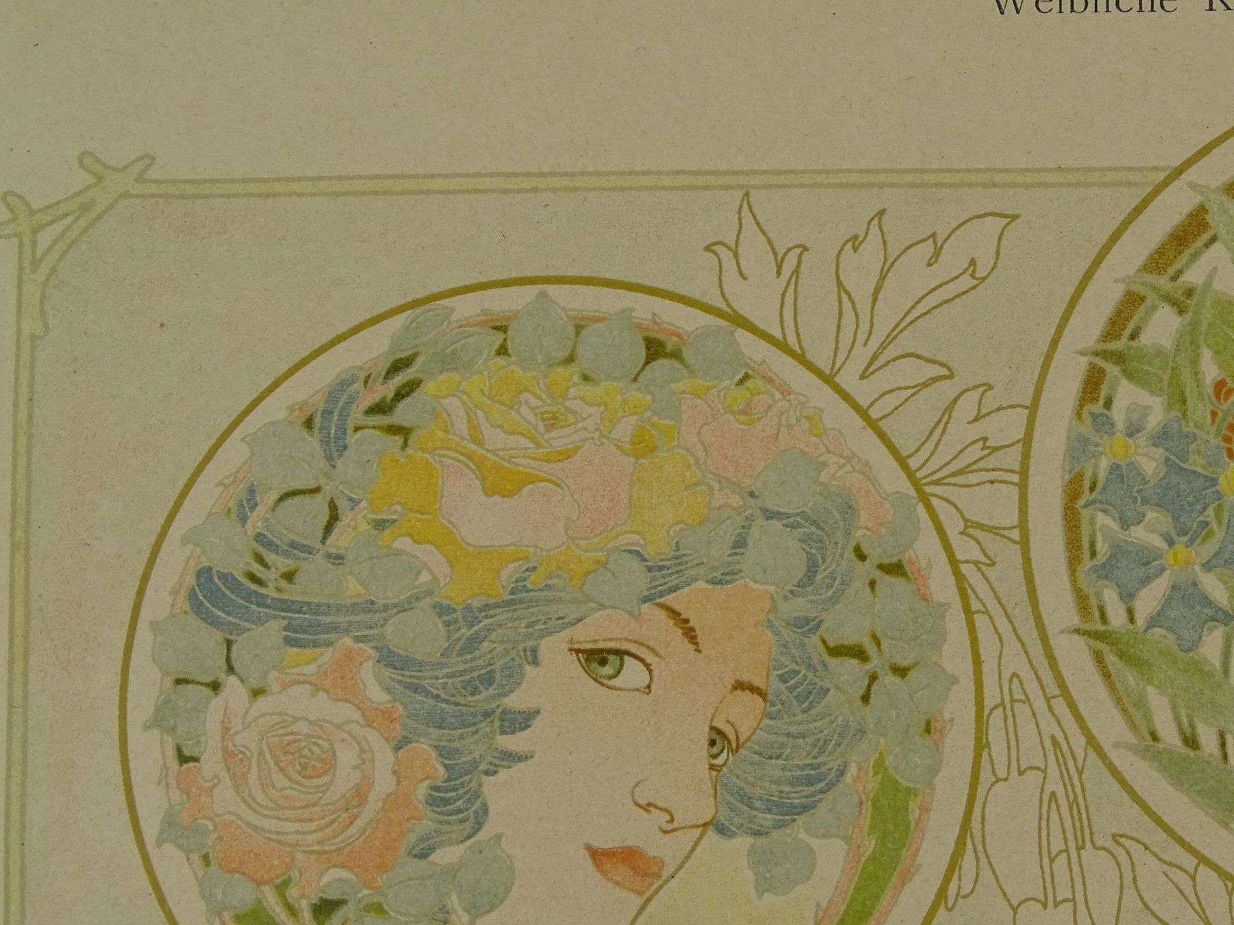 Grafica & Litografie: JUGENDSTIL MODERNE MEDAILLONS, WEIBLICHE KÖPFE – Usato da Grüningen venduto da Kartensammler 4