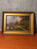 Tableau peinture paysage automne avec cadre doré