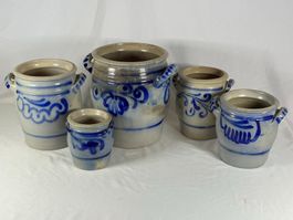 Lot de 5 pots/toupines/Schmalztopf en grès