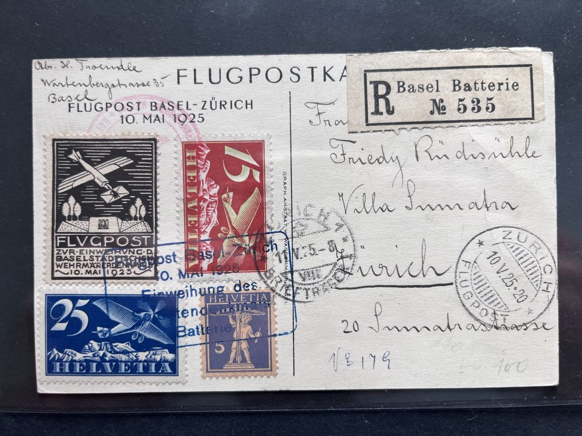 Tutti i francobolli: 1925 Flugpost SF 25.2 + Vignette Carte Officielle  – Usato da Sottens venduto da thigroux
