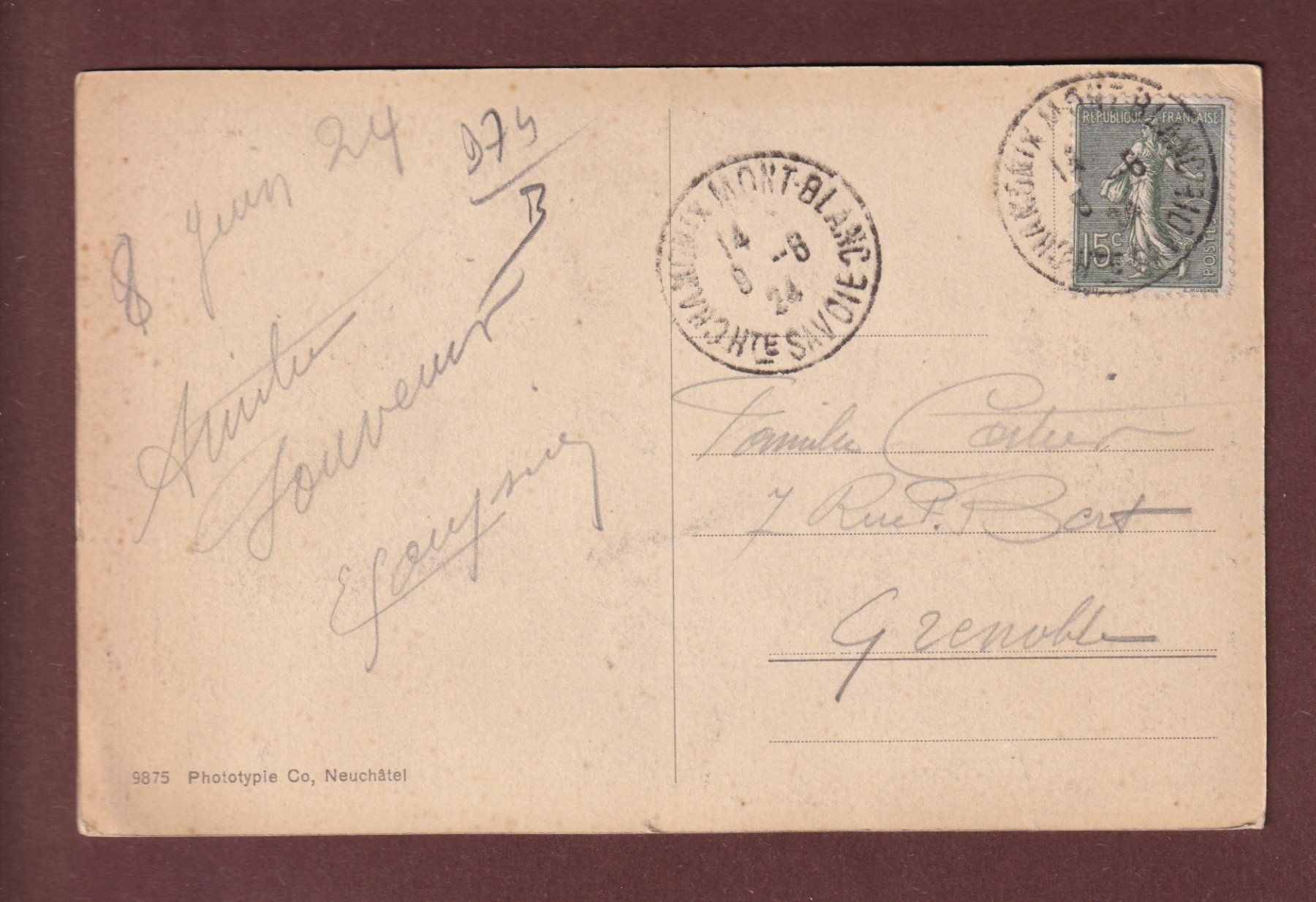 Cartoline postali: LE CHÂTELARD - Frontière Franco-Suisse - 1924 – Usato da Pully venduto da nicecards-shop 1