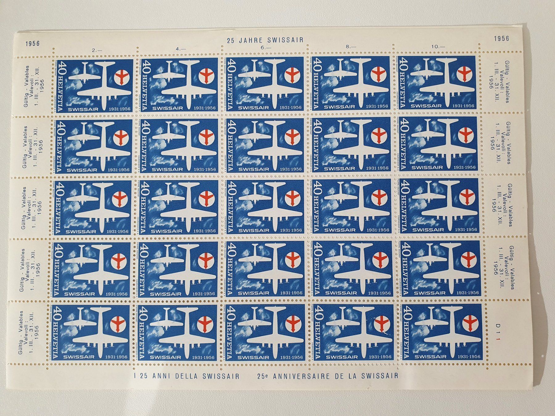 Alle Briefmarken: MARKEN - Bogen 4-teilig 1956  Werbemarken – Neu (gemäss Beschreibung) aus Uster von Posaunus 4