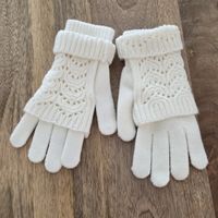 Fingerlose warme Strickhandschuhe weiss mit Stulpen neu