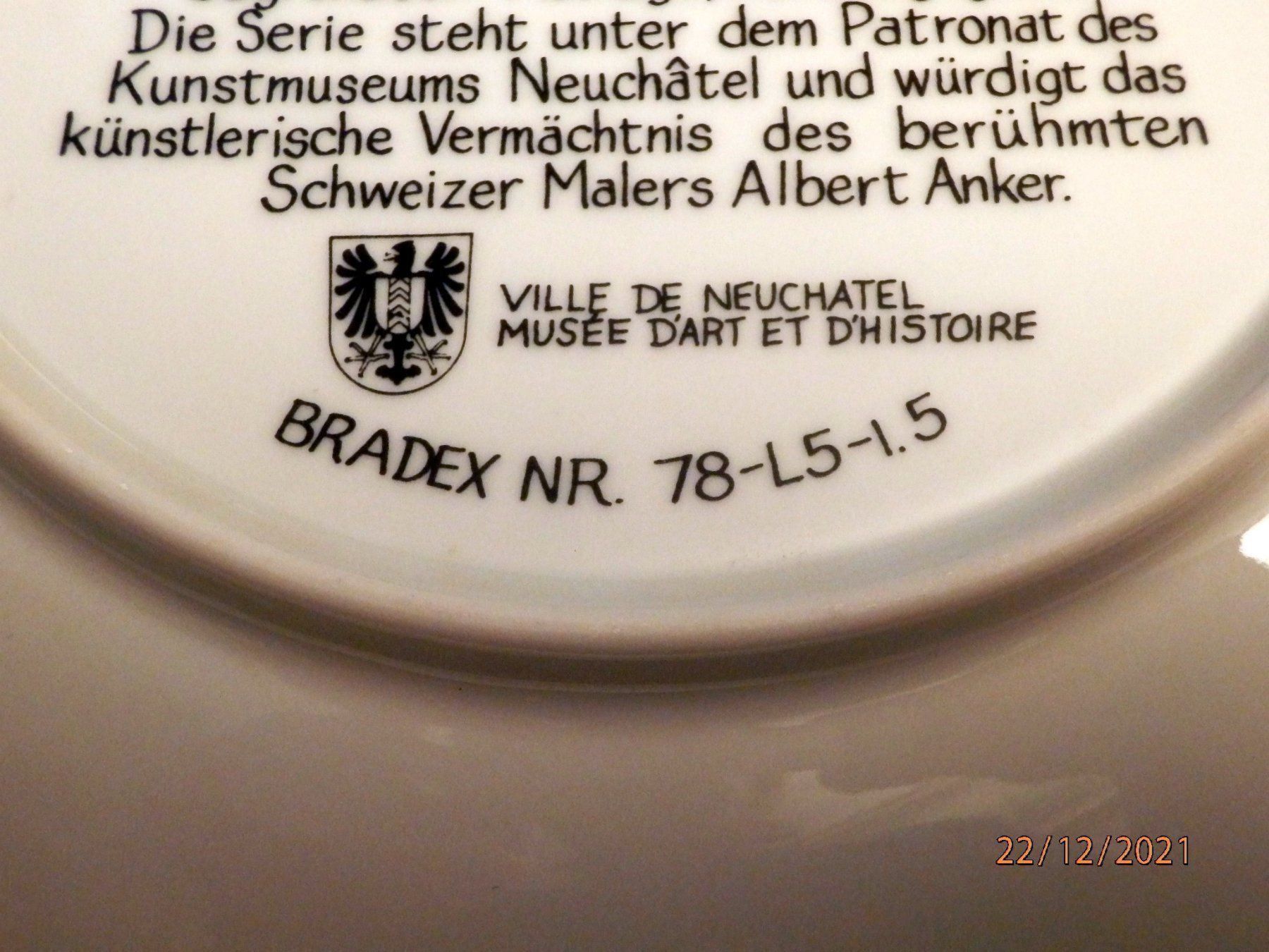 Piatti: Albert Anker, Wandteller, Auflage limit. – Nuovo (secondo la descrizione) da Ueberstorf venduto da dinbau 3