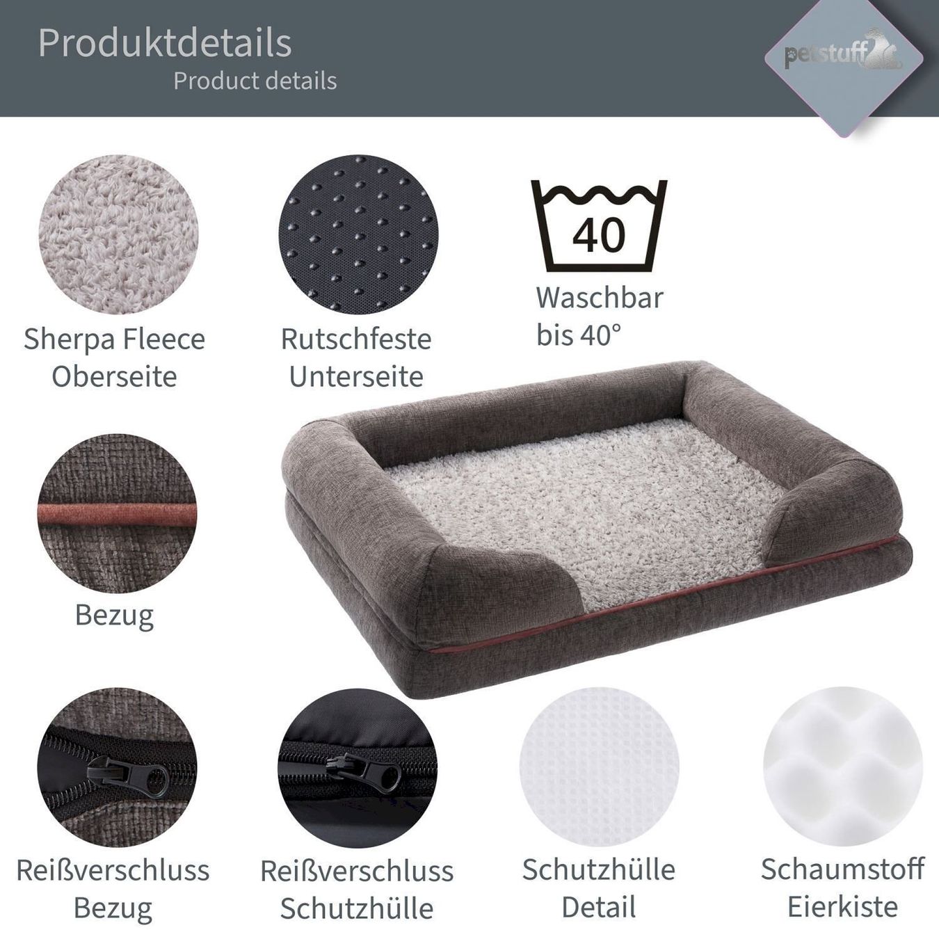 Cucce & Letti: Petstuff Hundebett L dunkelgrau – Nuovo e nell'imballaggio originale da Bottighofen venduto da zaap 3