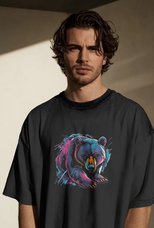 Tshirt schwarz Herren L Bär - heavy cotton