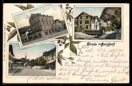 AK Burgdorf, Ansichten mit Hotel, Häusern und Kirchturm