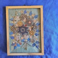 Vintage Bild Knöpfe Pailletten Handarbeit gerahmt Deko 🌸...