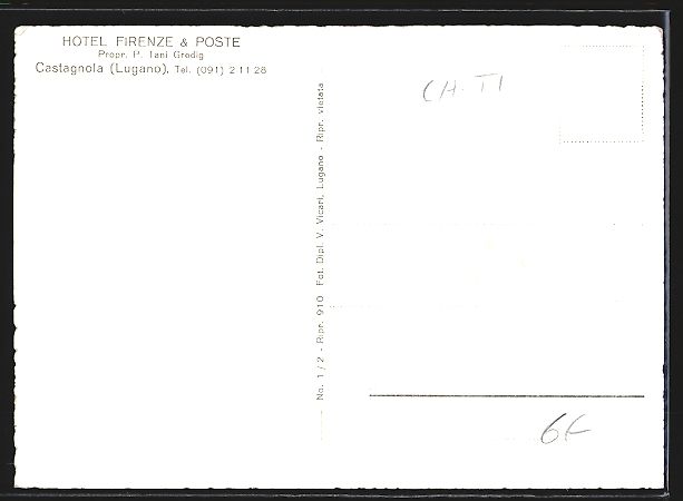 Cartoline postali: Castagnola / Lugano, Hotel Firenze, Post – Usato da Berlin venduto da bartko-reher 1