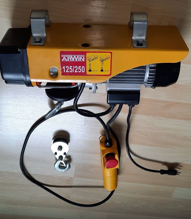 Ribimex Elektrischer Seilzug 125/250 Kg – 500 W, 18 M Stahlseil, Mit Umlenkrolle, Not-Aus, Für Heim & Werkstatt