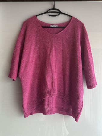 Lockerer Strickpullover pink mit Glitzer Grösse S/M