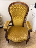 Antiker Sessel Jacquard Polster Holzgestell gebraucht