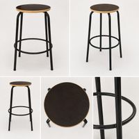 Tabouret de bar haut noir – assise ronde bois foncé