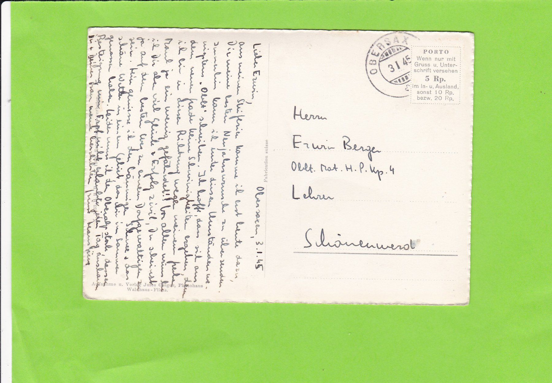 Cartoline postali: Blick vom Sez-Ner – Usato da St. Peterzell venduto da neckertal 1