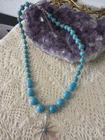 Turquoise Beaded Necklace with Starburst Pendant, Summer