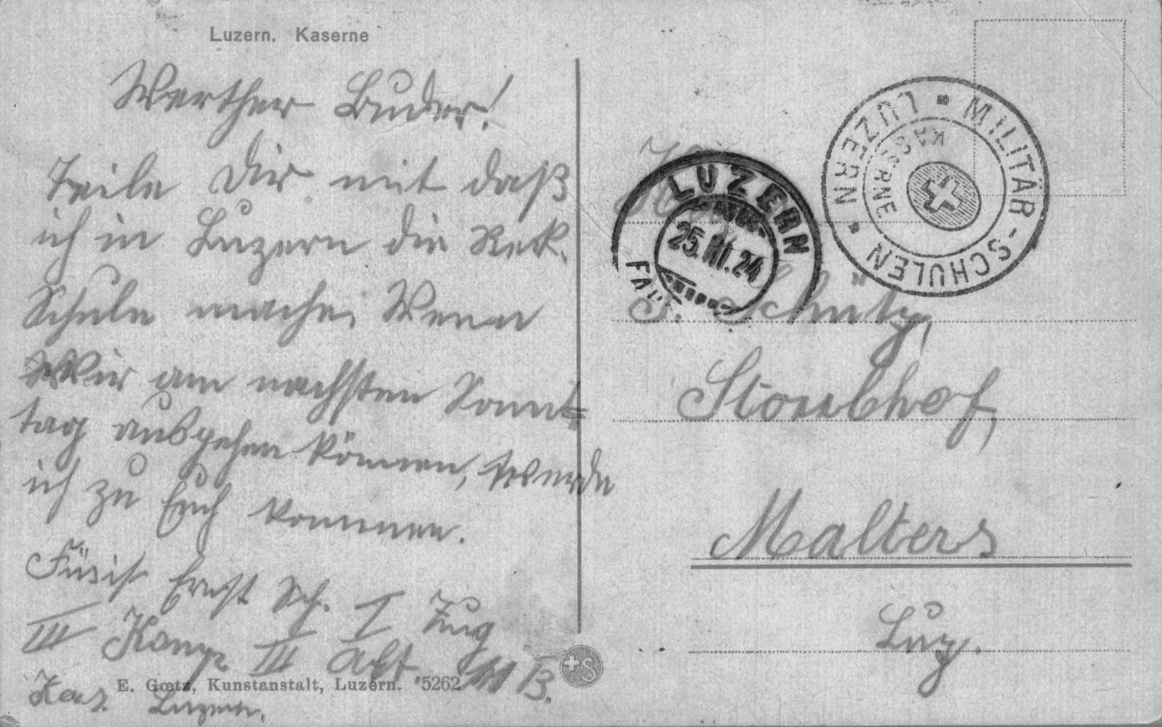 Cartoline postali: Alte Ansichtskarte Luzern, Kaserne, gel. 1924 – Usato da Luzern venduto da Kartenansicht 1