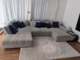 Ecksofa grau U-Form / Bettsofa aufklappbar 
