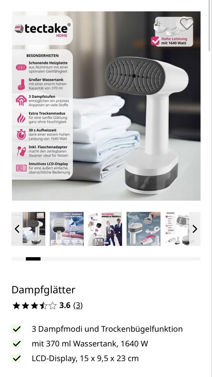 Ferri da stiro: Tectake Dampfglätter –NEU – Nuovo (secondo la descrizione) da Horw venduto da ast_b5c6 2