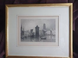Alte Zürich-Ansicht, Stich um 1840, gerahmt, Rarität!