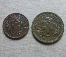 ++ 1 und 2 Rappen 1879, gute Erhaltungen