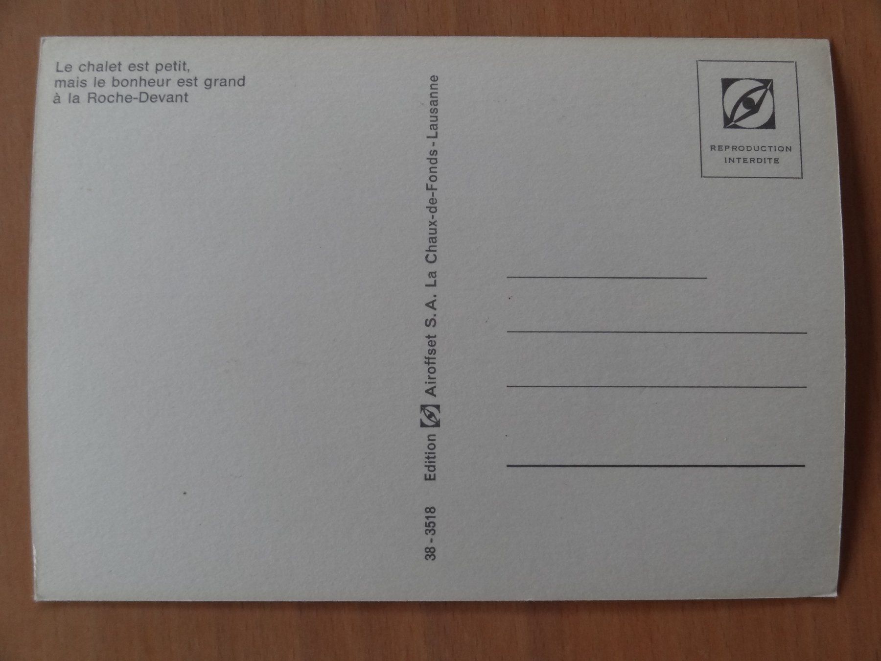 Cartes postales: La Roche-Devant - Neuchâtel – D'occasion à St Léonard par Riglin 1