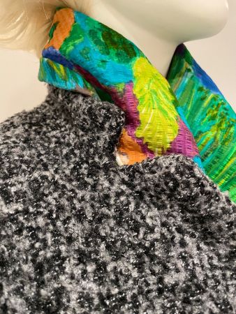 Manteau d'hiver bouclé gris chiné, taille 38, parfait état