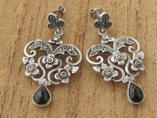 Ohrringe & -stecker: Vintage Ohrhänger Ohrringe Silber 925 + MP Onyx – Gebraucht aus Ermatingen von Decovin 2