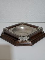Vintage Aschenbecher Holz & Metall mit Widderköpfen 20 × 20 