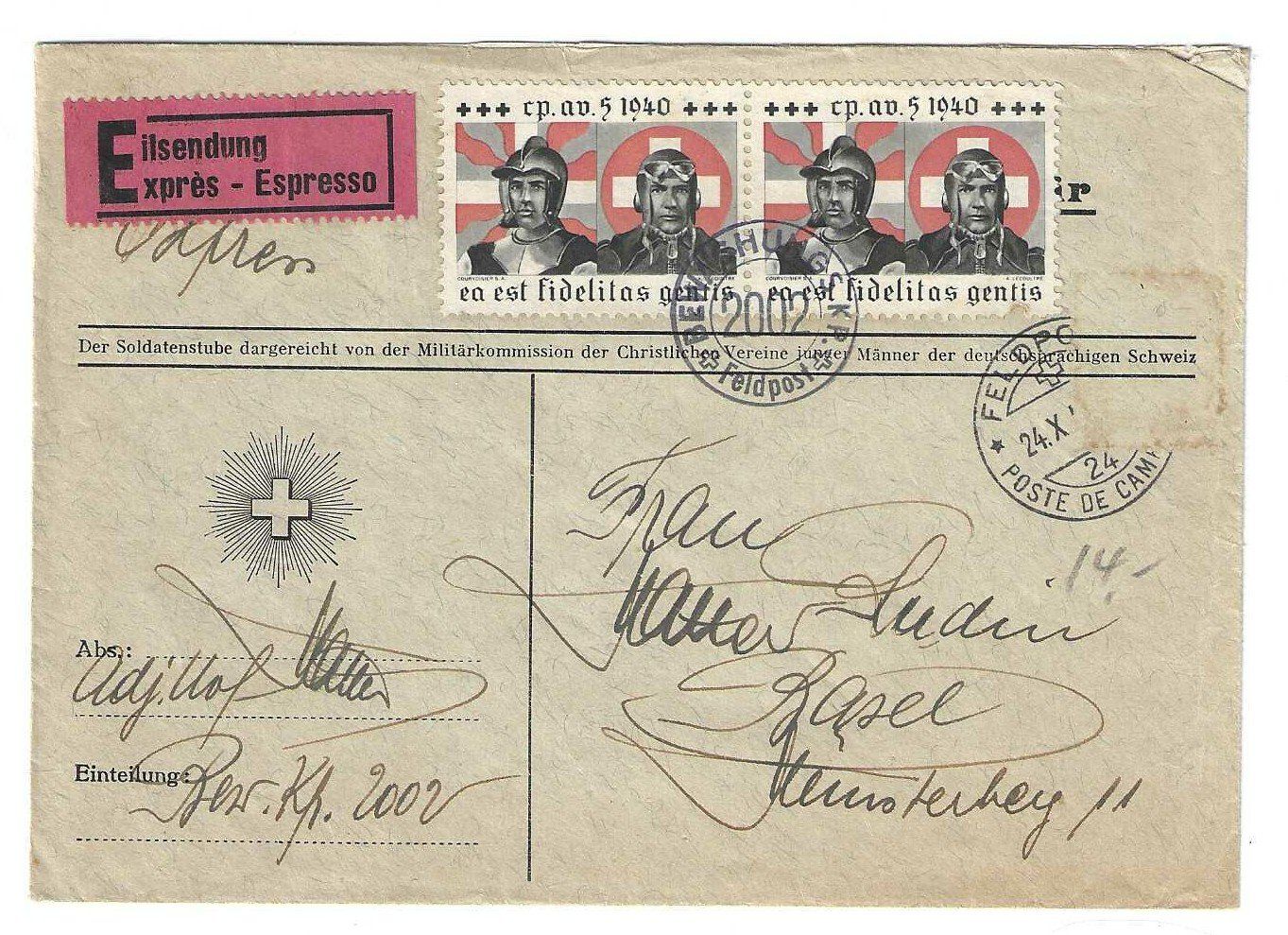 Tutti i francobolli: Express-Feldpost-Brief mit Ank.-St. "TELEGRAPH BASEL", 1941 – Usato da Weinfelden venduto da Fortuno