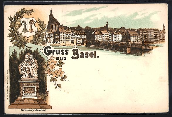 Cartoline postali: Litho Basel, Strassburg-Denkmal, Ortsans – Usato da Berlin venduto da bartko-reher