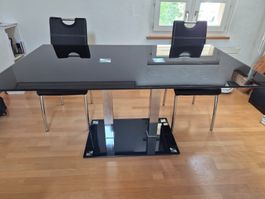 Glastisch, Esstisch schwarz, 90×160cm, Höhe 75cm