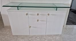 Sideboard mit Glasplatte weiss 2 Schubladen 3 Türen 