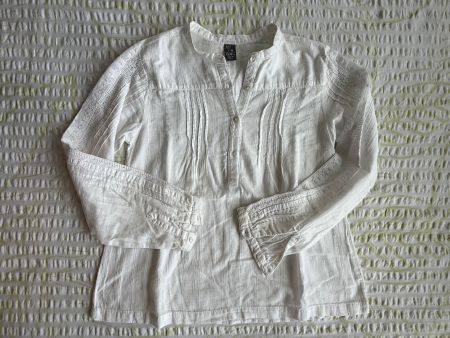 Weisse Langarm Bluse mit Plissee Gr 128