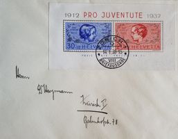 B105) 1937 Pro Juventute Sonderblock auf Brief