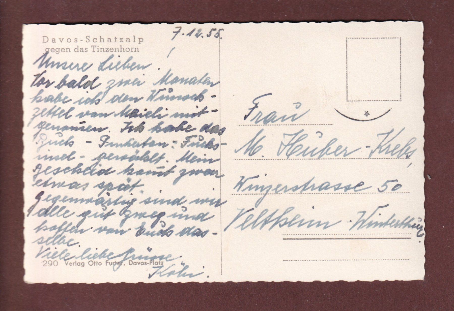 Cartoline postali: DAVOS-SCHATZALP - 1955 – Usato da Pully venduto da nicecards 1