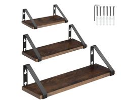 3er Set Wandregal Cowell Industrial Holz dunkel, rustikal