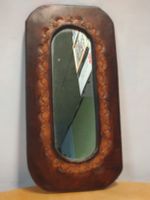 Petit miroir de voyage en cuir, marron, 20x10cm vintage 