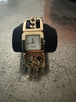 D&G Damenuhr goldfarben quadratisches Gehäuse Gliederarmband