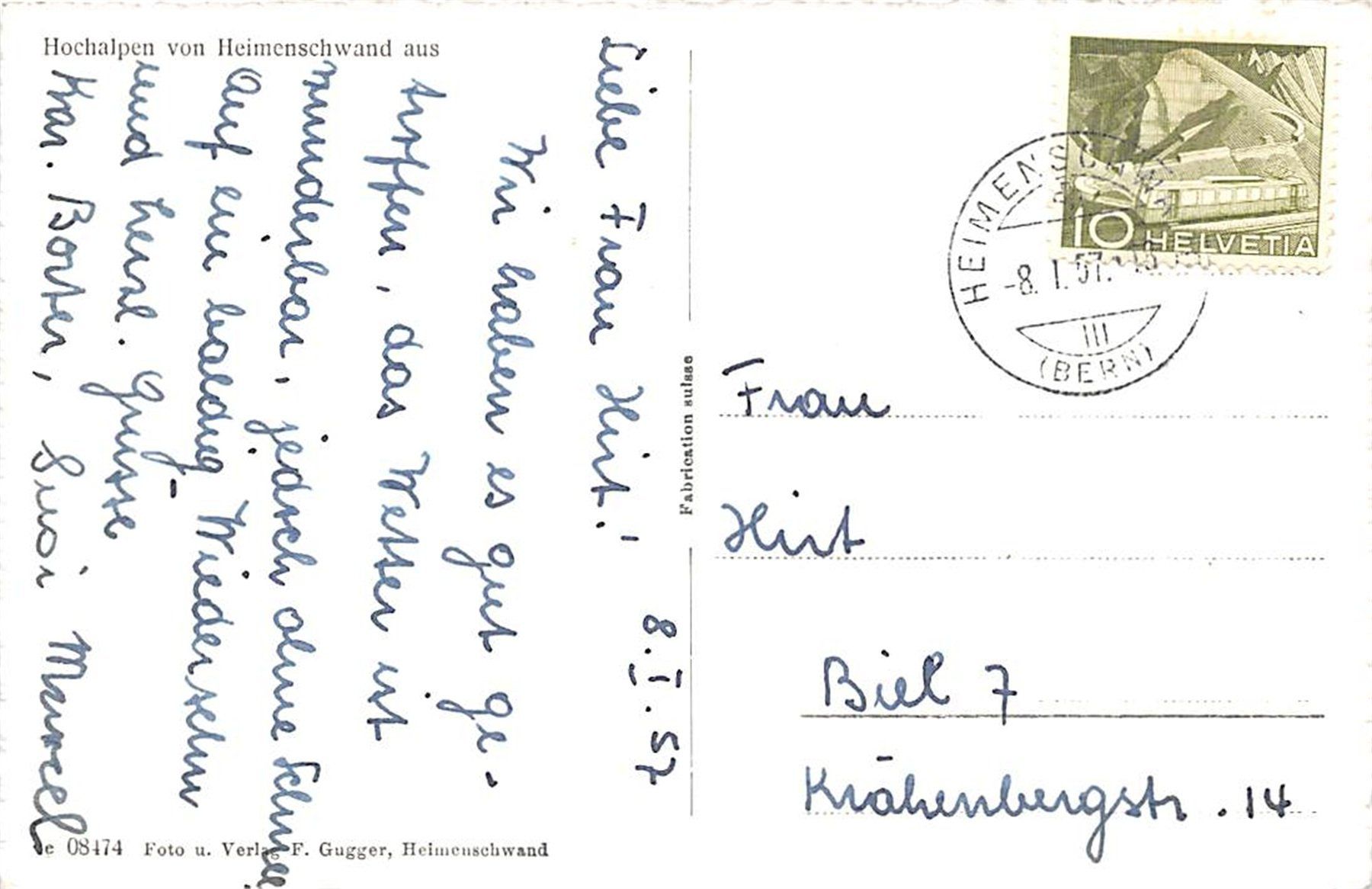 Ansichtskarten: Heimenschwand, Hochalpen – Gebraucht aus Ottikon b.Kemptth. von Neptun1974 1
