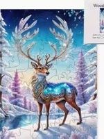 Wooden-Puzzle-Holzpuzzle- Hirsch in Winterlandschaft 14x14cm