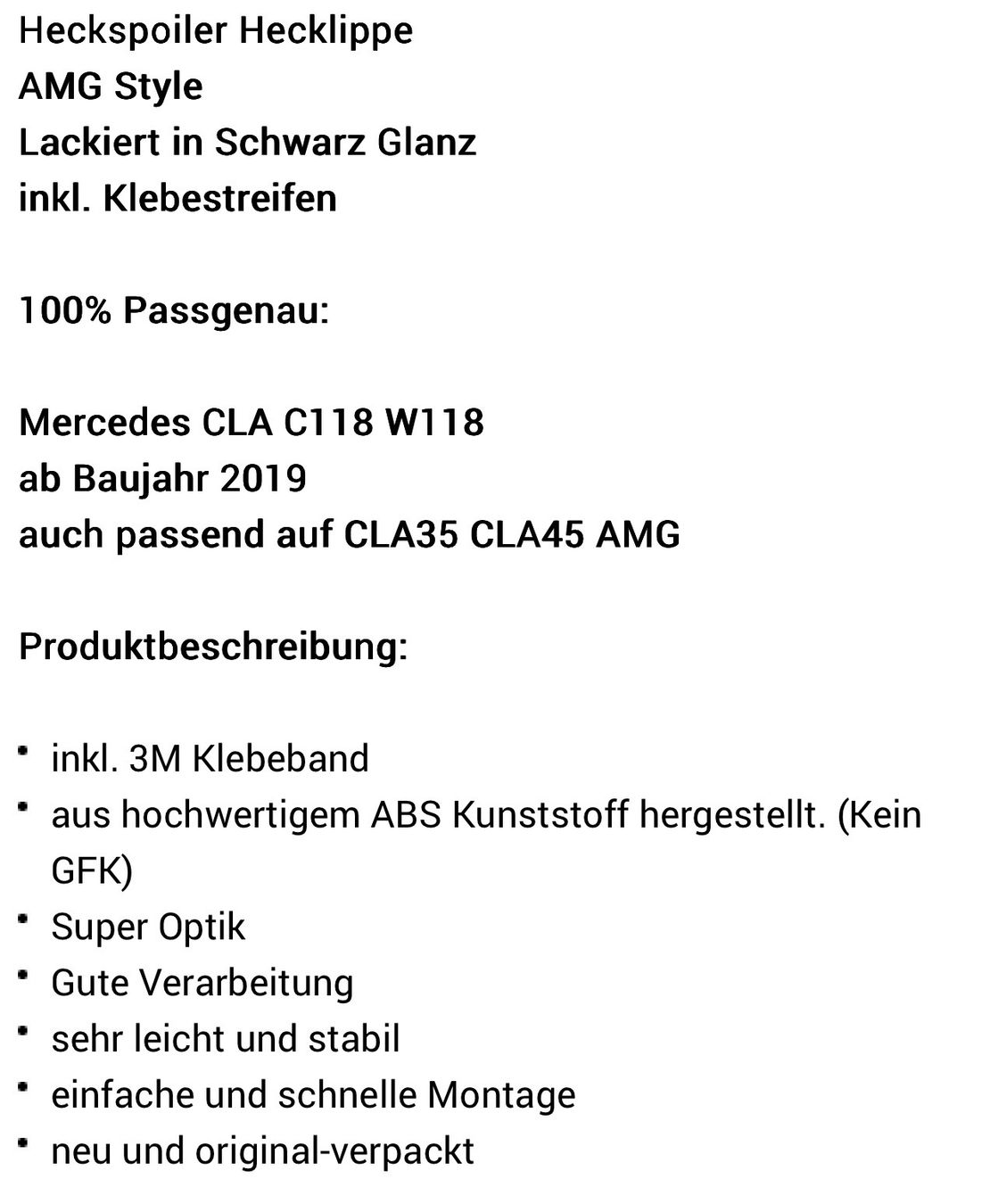 Mercedes-Benz Tutti pezzi di ricambio auto: Heckspoiler Mercedes AMG – Nuovo e nell'imballaggio originale da Rütihof venduto da Acv1 1