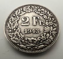 2 Franken 1943, Silber. Ss erhalten