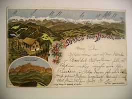 farbigeLithoAK  Gruss vom HÖRNLI