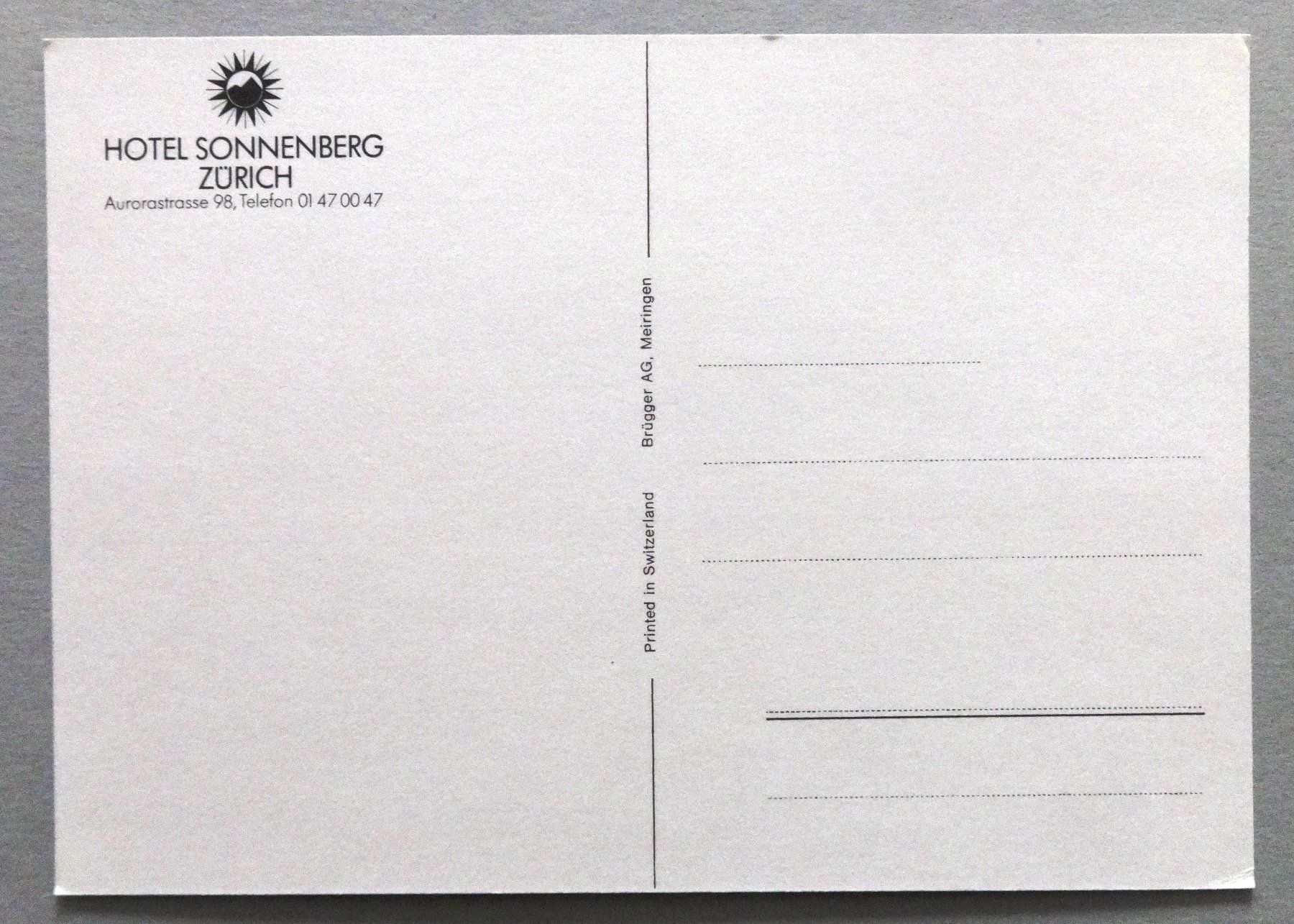 Cartoline postali: Hotel Sonnenberg, Zürich – Usato da Fétigny venduto da Billy2miny 1